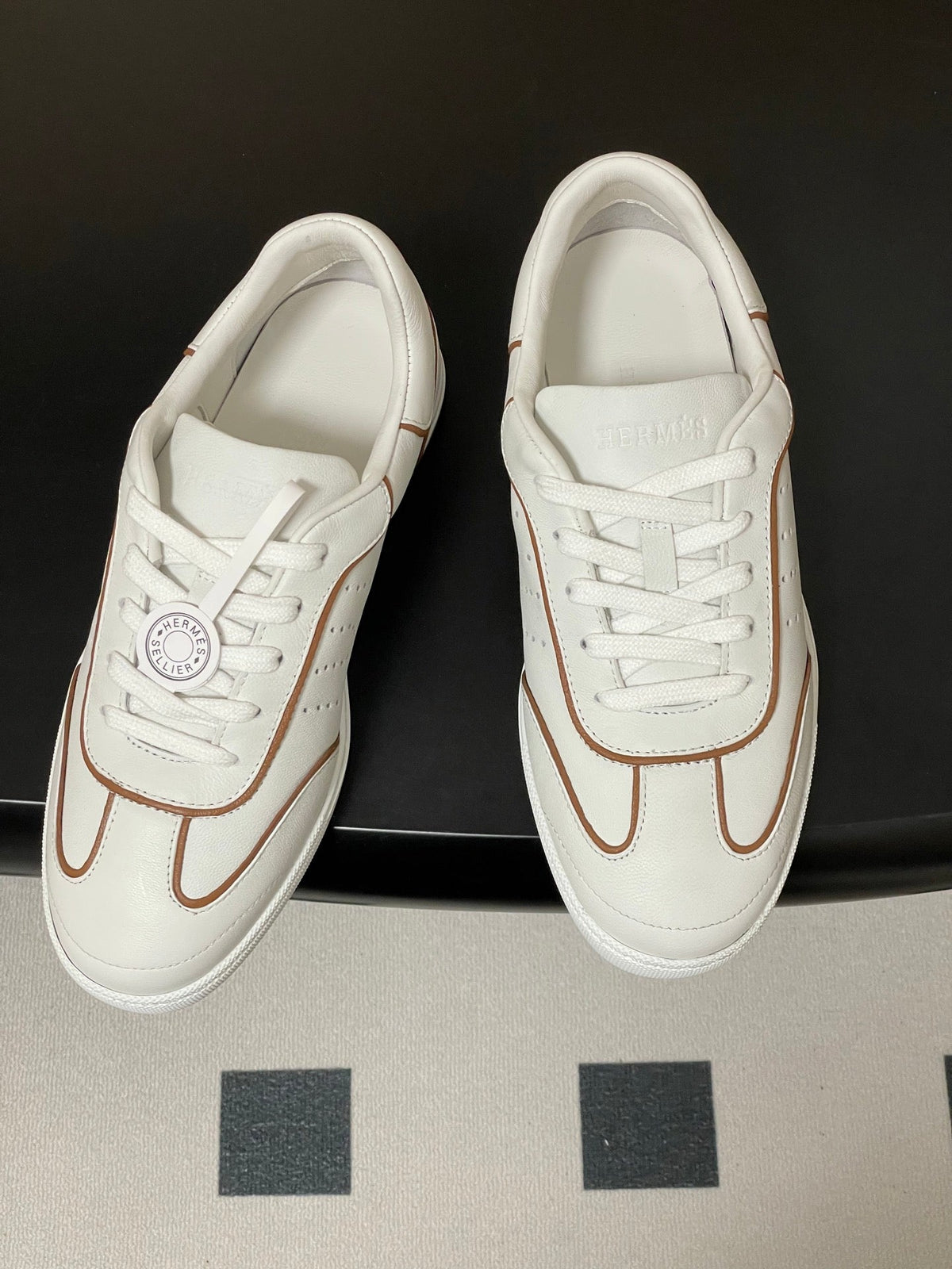 Hermes 26 Match Sneakers White Brown in Calfskin 594339