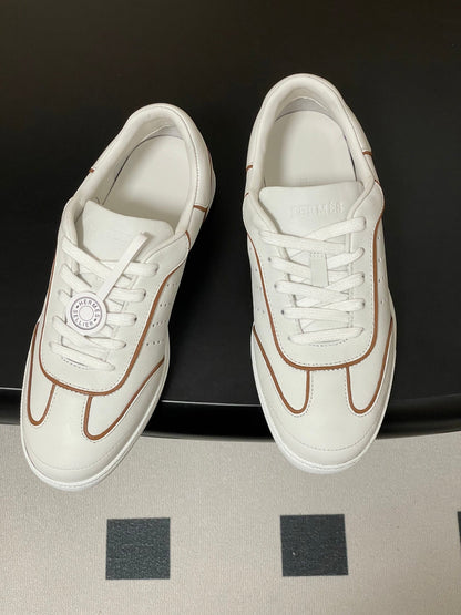 Hermes 26 Match Sneakers White Brown in Calfskin 594339