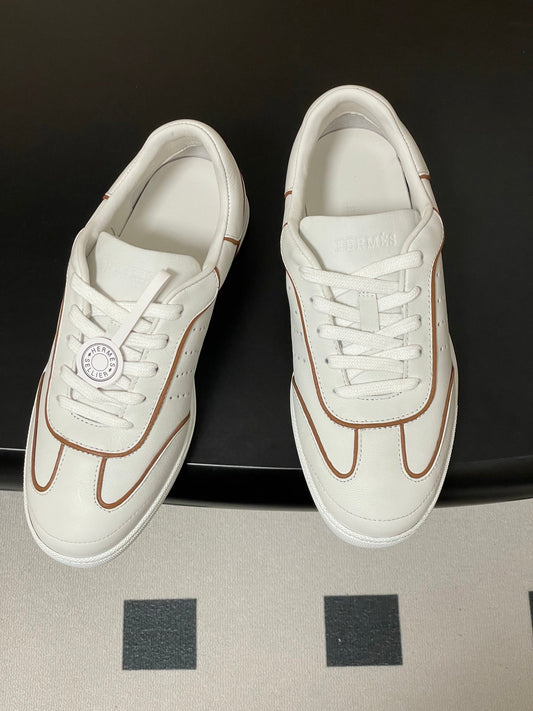 Hermes 26 Match Sneakers White Brown in Calfskin 594339