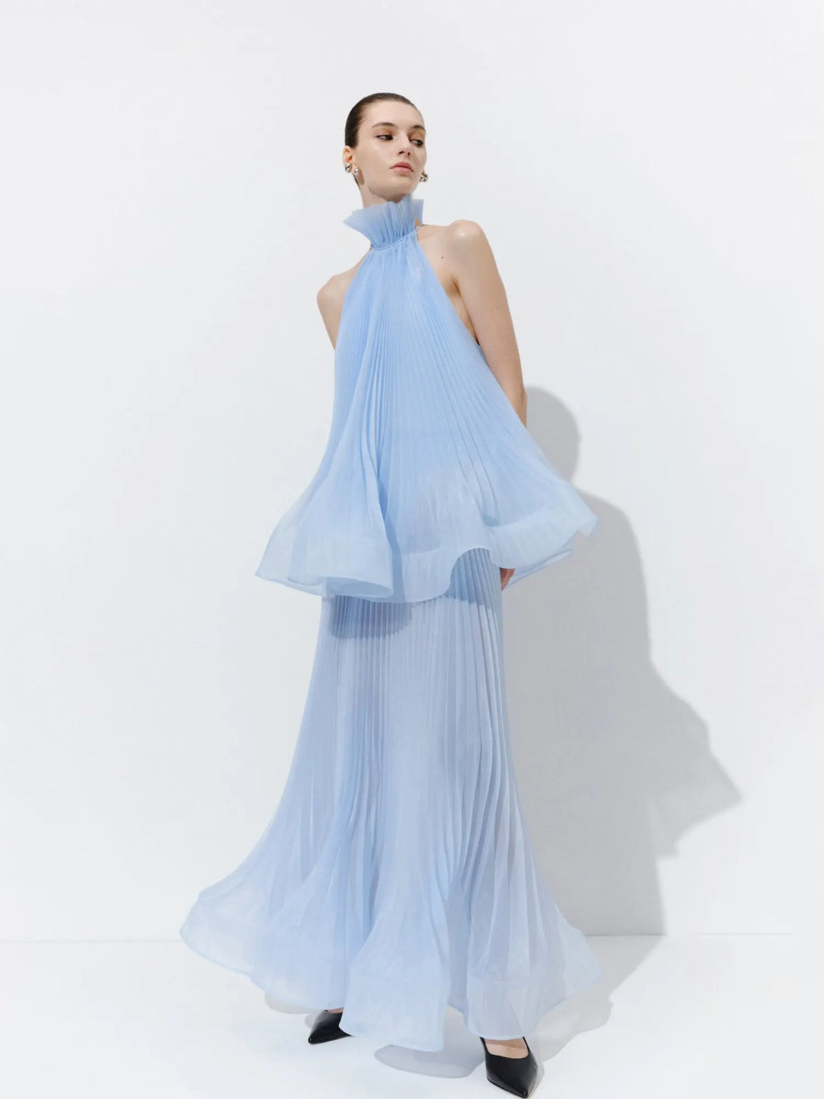 Autumn Sleeveless Pleated Maxi Dress