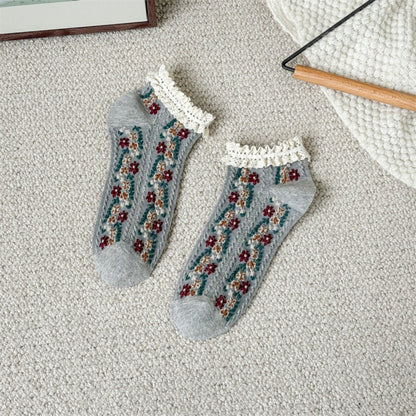 Rufia - Vintage Rolled Edge Floral Ankle Socks