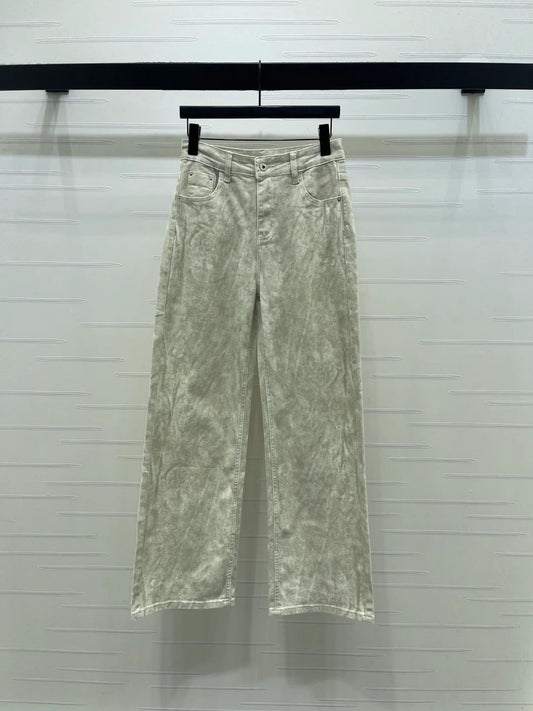 Miumiu 2026 Straight Leg Jeans Beige and Pink Cotton 352472