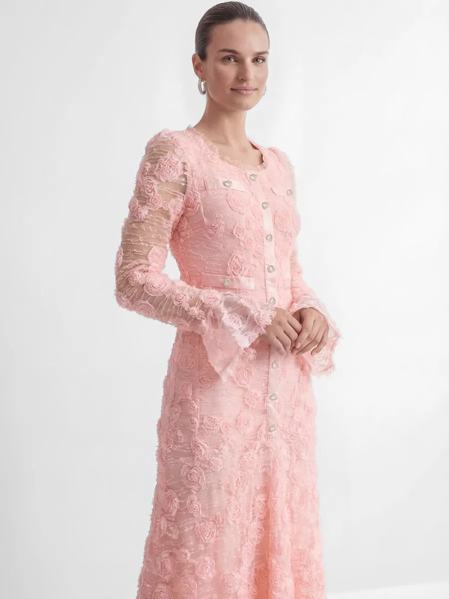Maya Pink Rose Applique Maxi Dress