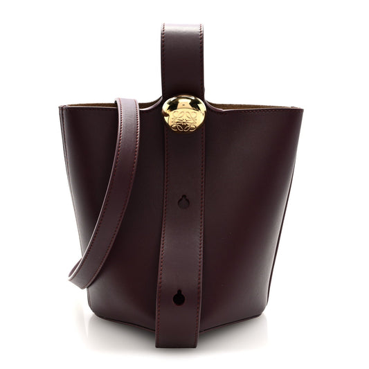 Calfskin Mini Pebble Bucket Bag Dark Burgundy