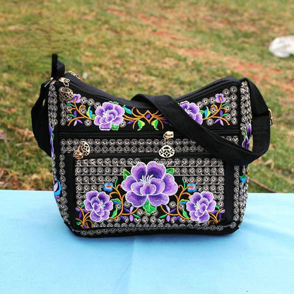 New Ethnic Style Women'S Embroidery Bag Large Capacity Multi Layer Embroidery One Shoulder Crossbody Cosmetic Bag