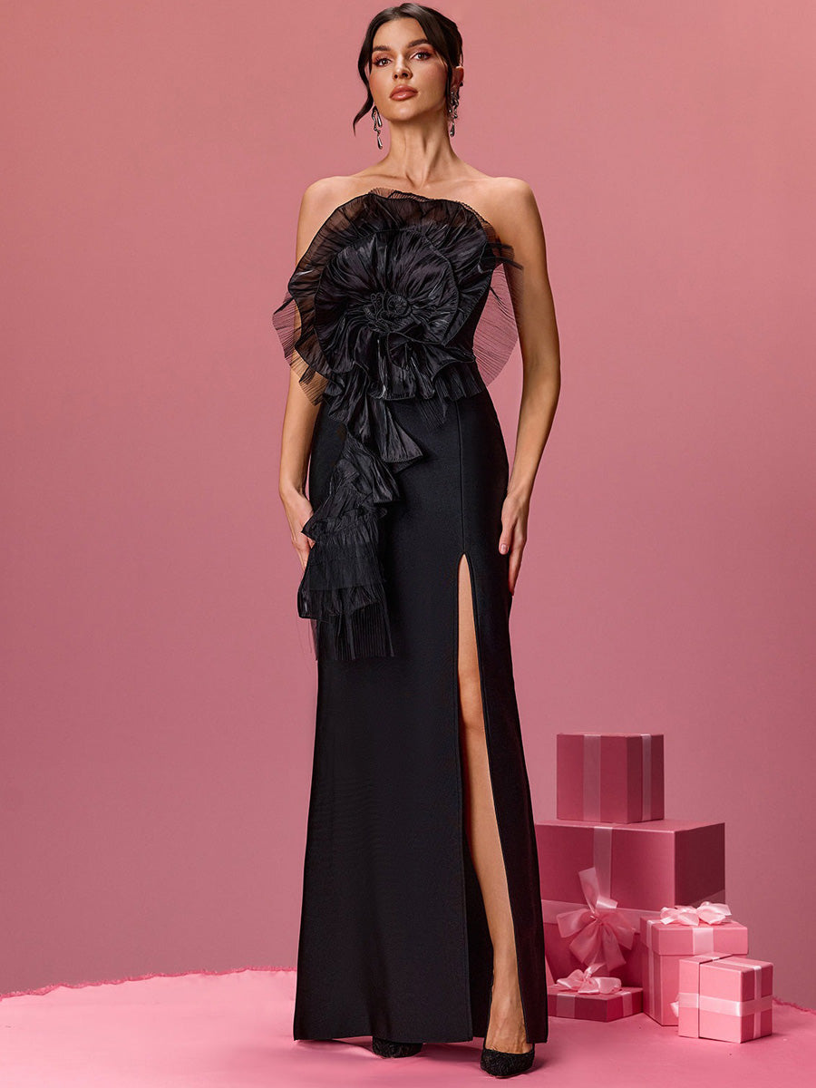 Serenity Strapless Flower Bandage Maxi Dress