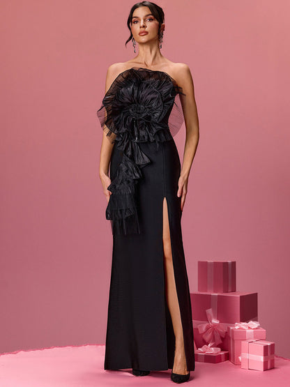 Serenity Strapless Flower Bandage Maxi Dress