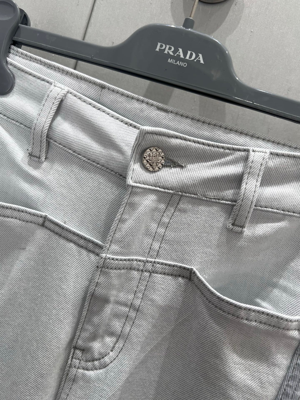 Prada 25 Vertical Striped Denim Pants White Cotton Polyester 215076