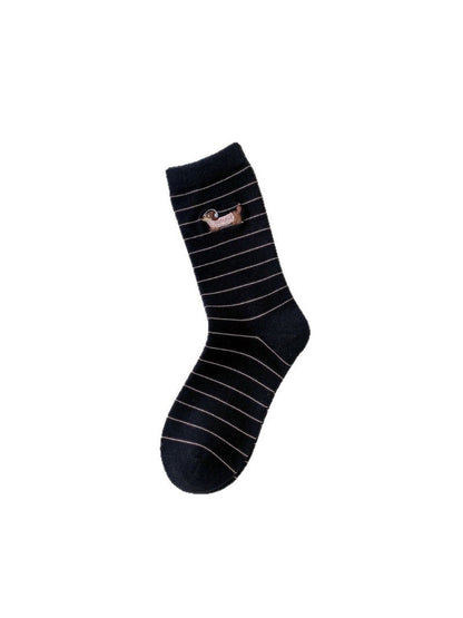 Rufia - Cute Dog Embroidered Mid-calf Socks