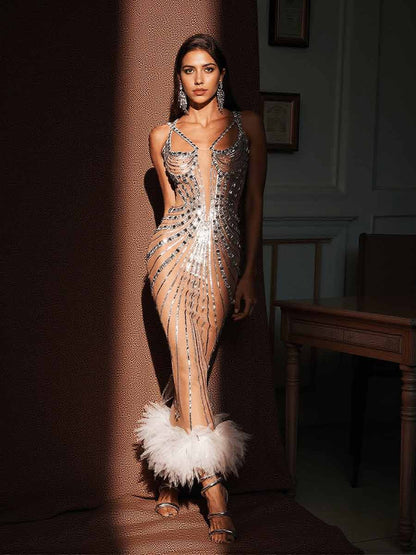 Elodie Tulle Trimmed Sequin Maxi Dress