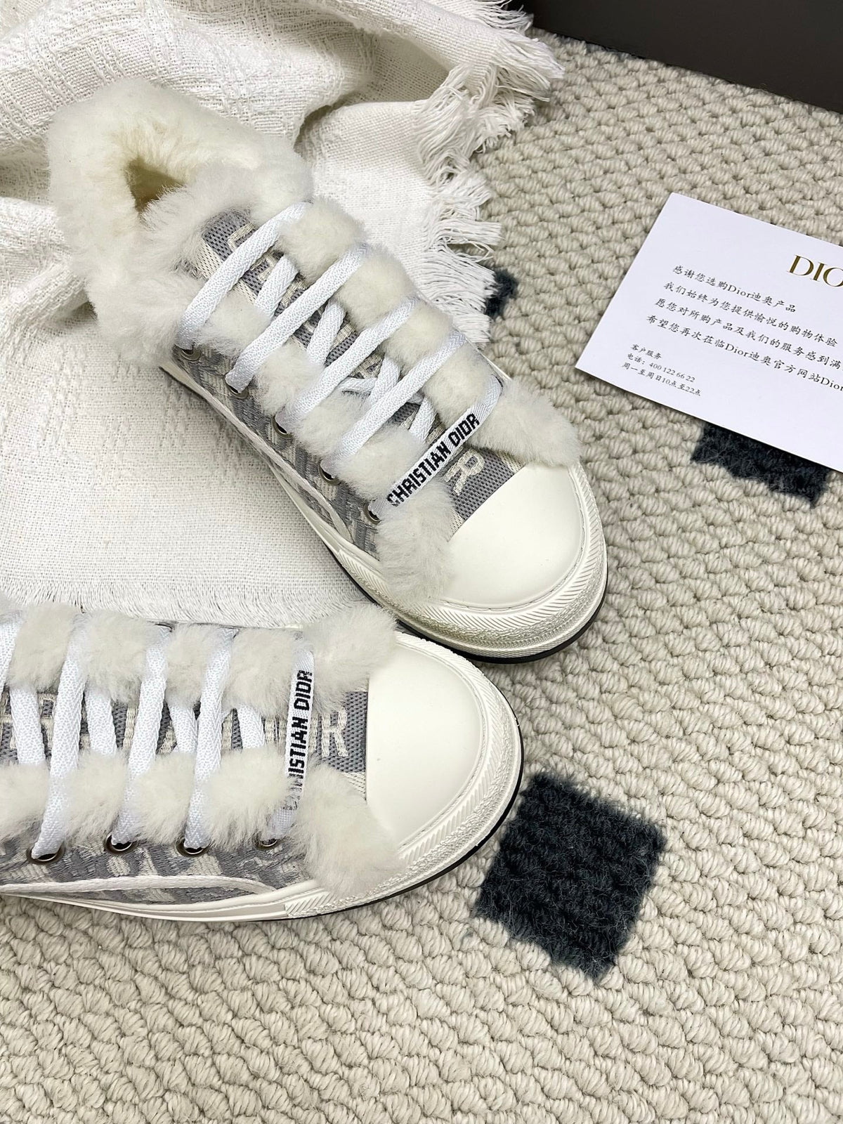 CD Walk'n Dior Platform Sneaker Grey Beige Oblique Motif Fabric Wool