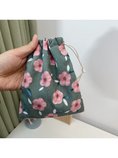 Cosbai - Floral Drawstring Pouch - Mini &amp; Portable