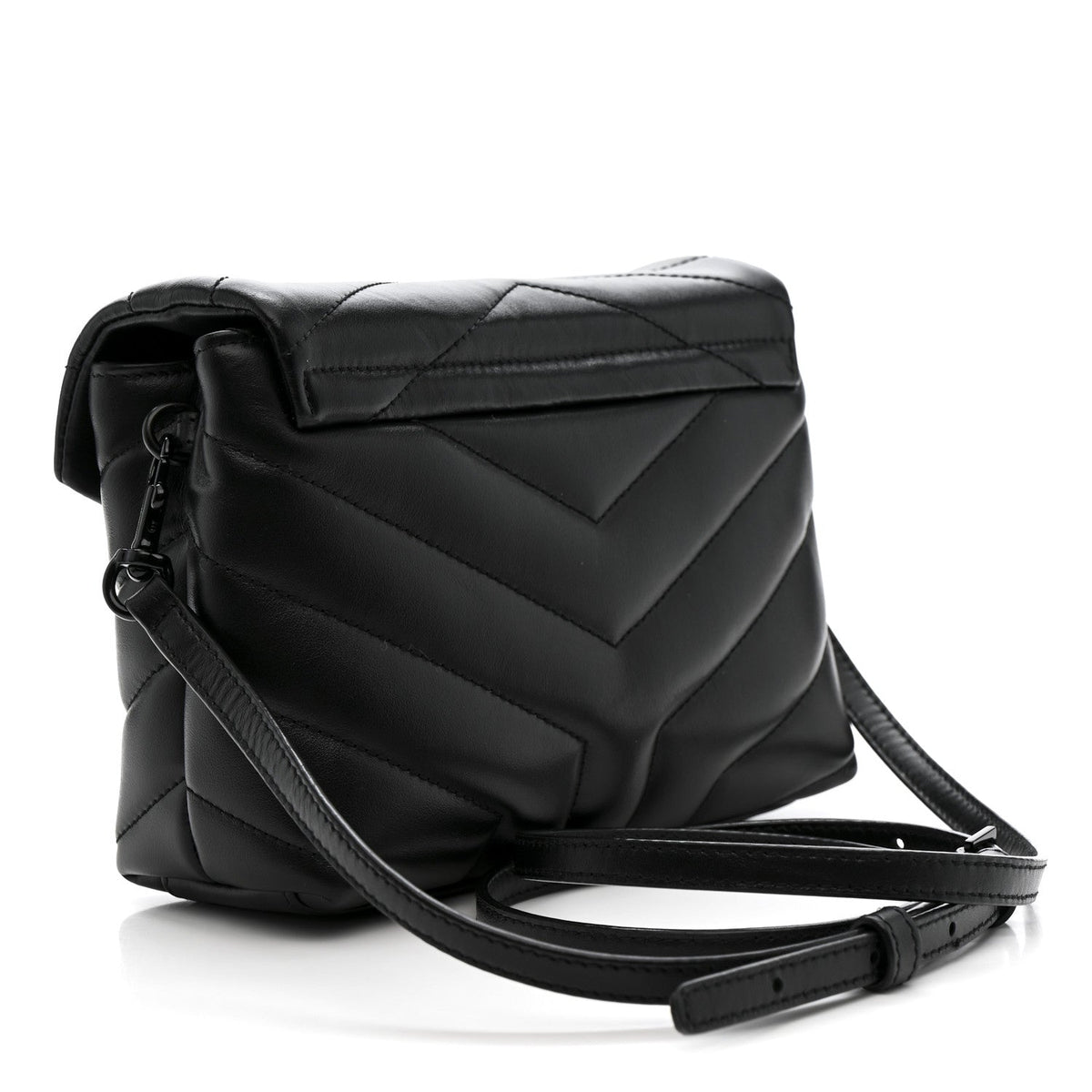 Calfskin Y Quilted Monogram Monochrome Toy Loulou Crossbody Bag Black