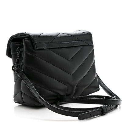 Calfskin Y Quilted Monogram Monochrome Toy Loulou Crossbody Bag Black