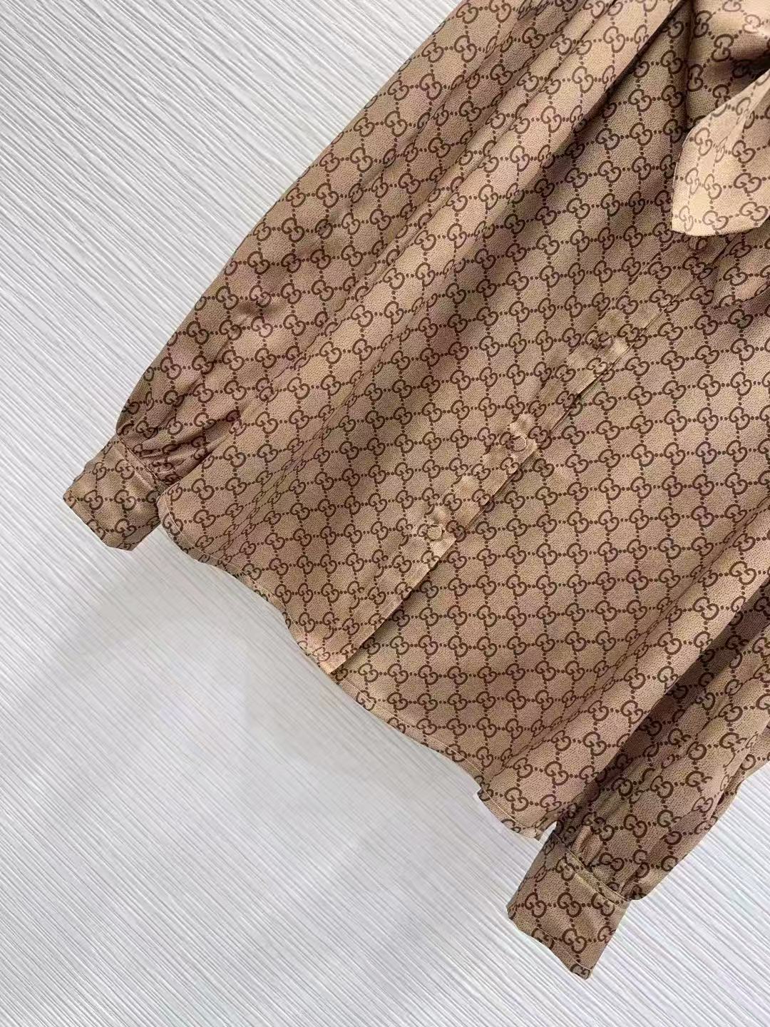 GG SS26 Printed Shirt Beige Brown Polyester