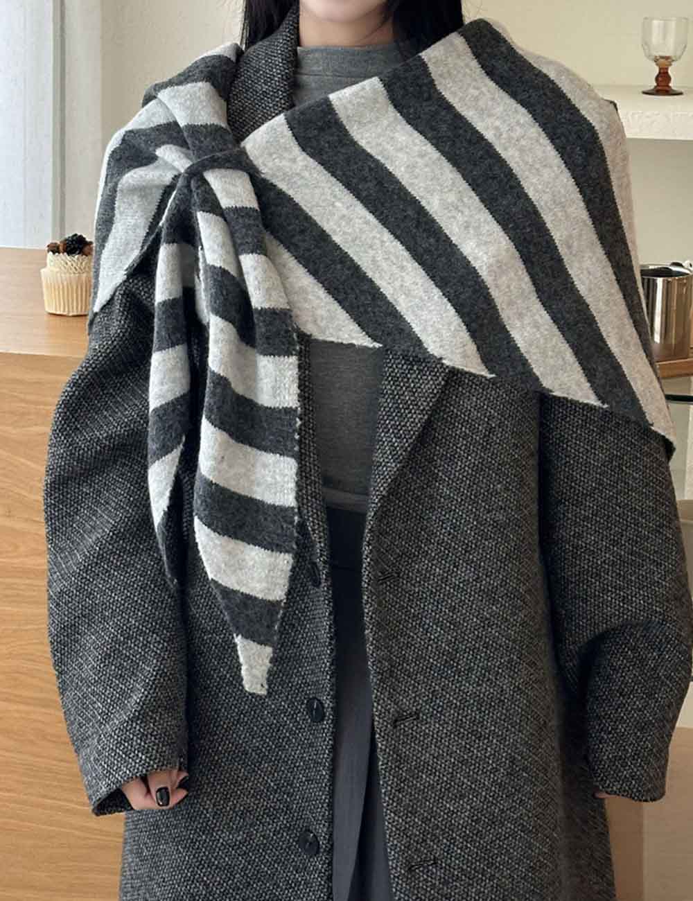 Simple Wool Blend Striped Triangle Winter Scarf