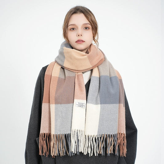 Fashion Plaid Fringe Shawl Scarf