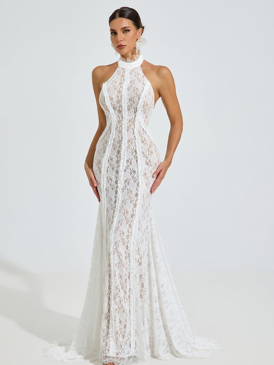 Abigail Halter Lace Mermaid Maxi Dress