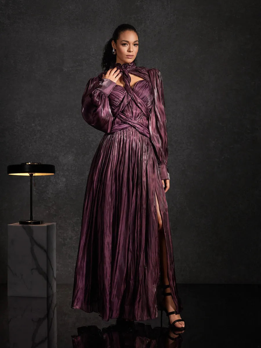 Amira Balloon Sleeve Twisted Maxi Dress