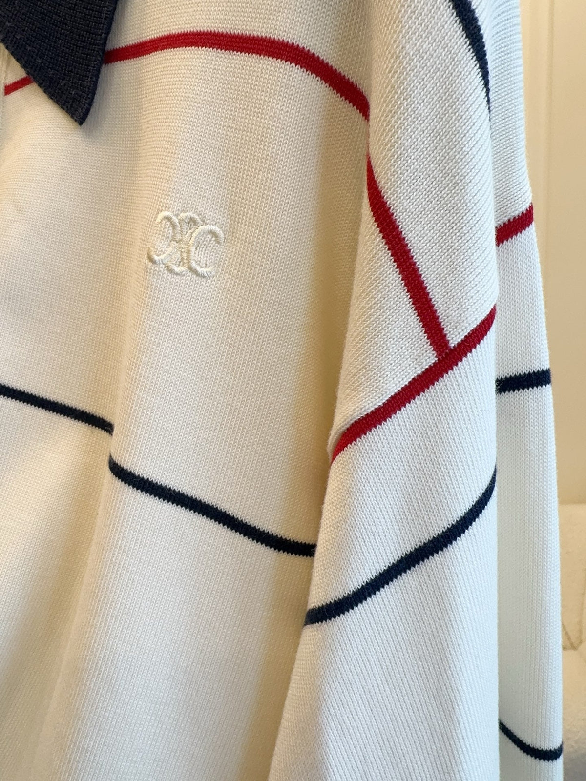 Celine 25 Polo Long Sleeves Shirt White Silk Cotton