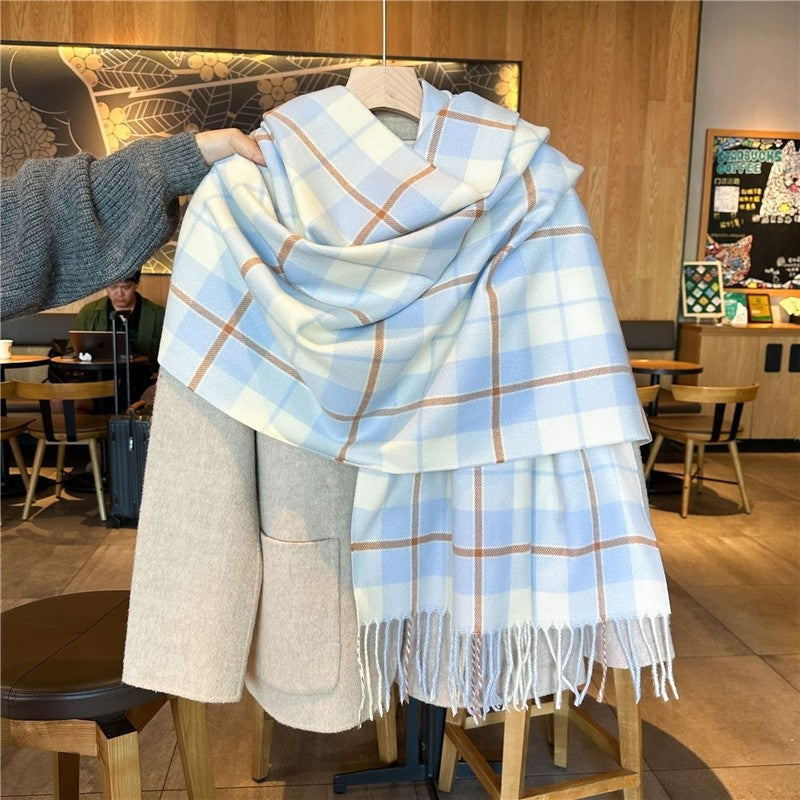 Color Block Plaid Fringe Scarf