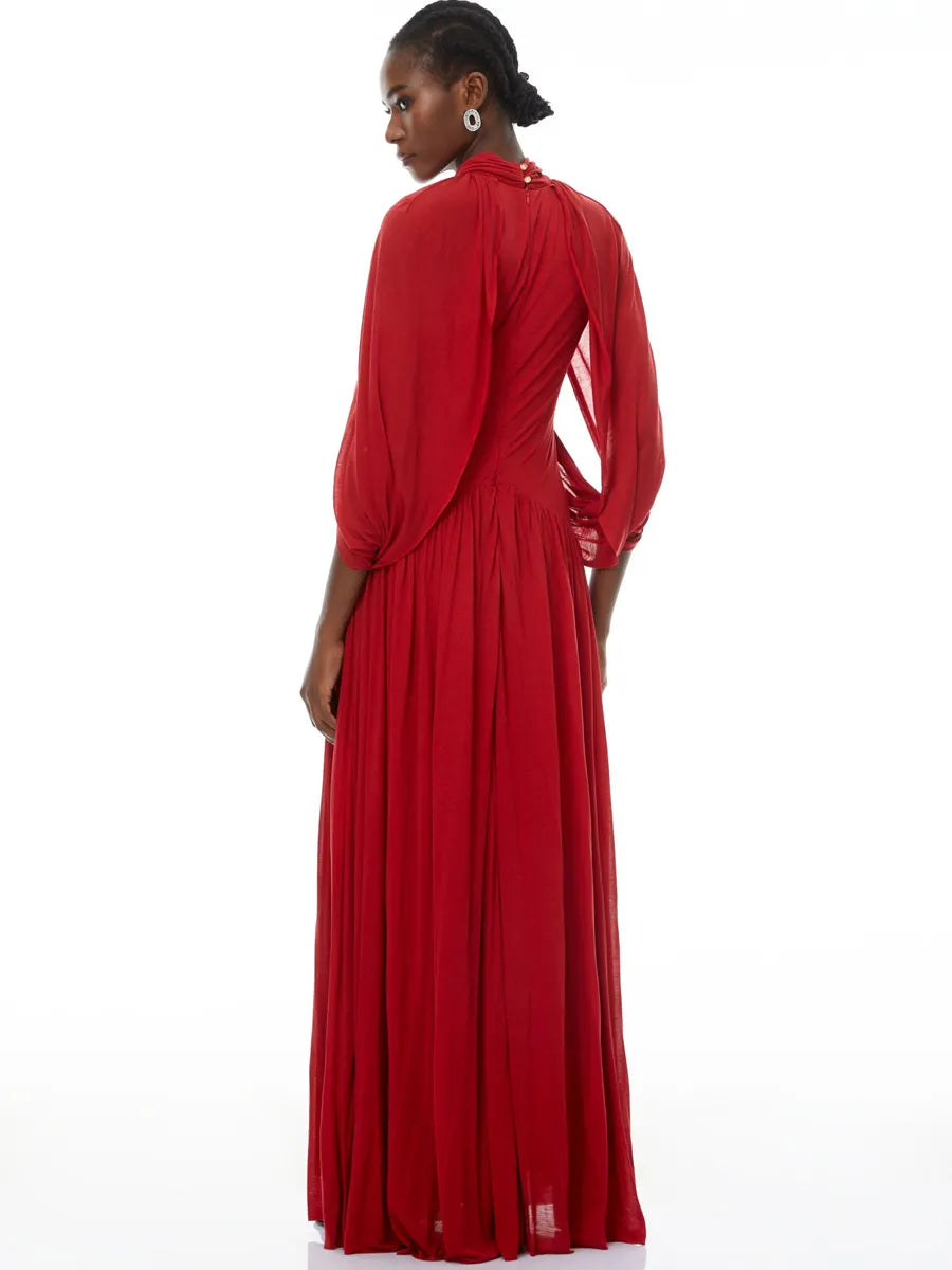 Makayla Cape Design Mesh Maxi Dress