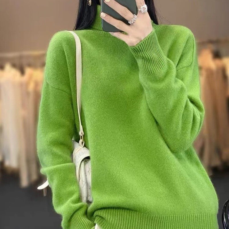 Solid Color High Neck Sweater
