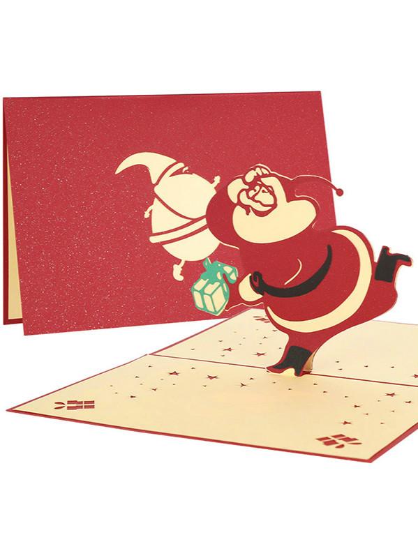 3 Pcs/Lot 3D Stereoscopic Christmas Card Santa Claus Greeting Cards  Envelope Paper Carving Card For Birthday Party