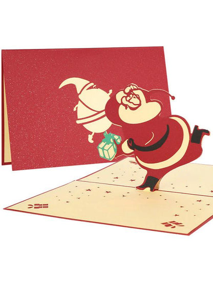 3 Pcs/Lot 3D Stereoscopic Christmas Card Santa Claus Greeting Cards  Envelope Paper Carving Card For Birthday Party