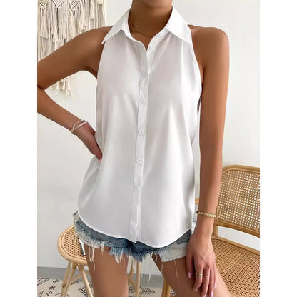 Loose Plus Size Solid Color Split-Joint Lapel Blouses