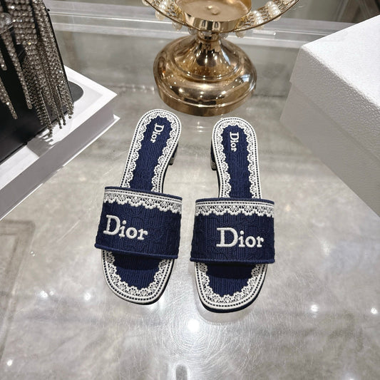 CD 26 Embroidered Sandals 45mm Dark Blue White Canvas 592238