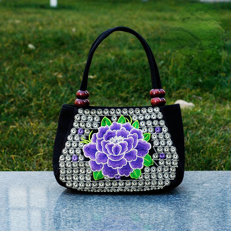 Ethnic Women'S Bag Embroidered Hand-Held Canvas Bag Shopping Hand-Held Coin Purse Mini Bag.