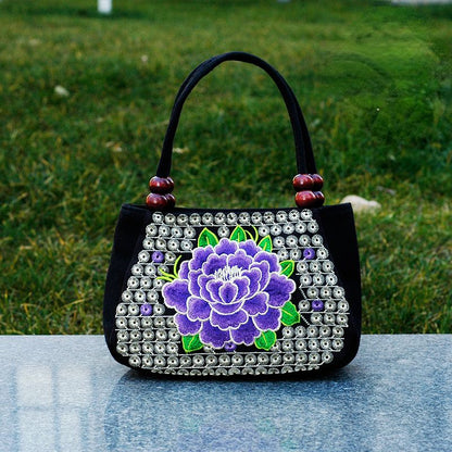 Ethnic Women'S Bag Embroidered Hand-Held Canvas Bag Shopping Hand-Held Coin Purse Mini Bag.