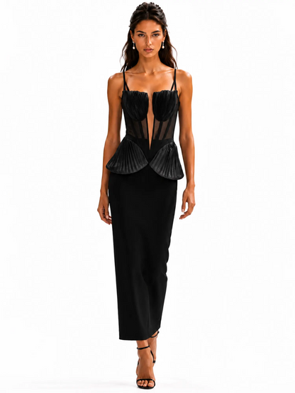 Aurora Sexy Sheer Mesh Panel Midi Dress