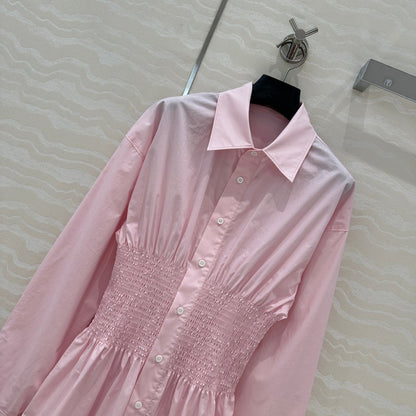 Prada Shirt Dress With Waist Design Pink Cotton