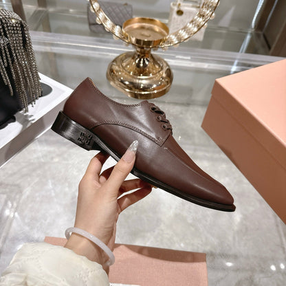 Miu Distressed Loafers Brown Cowhide 592058