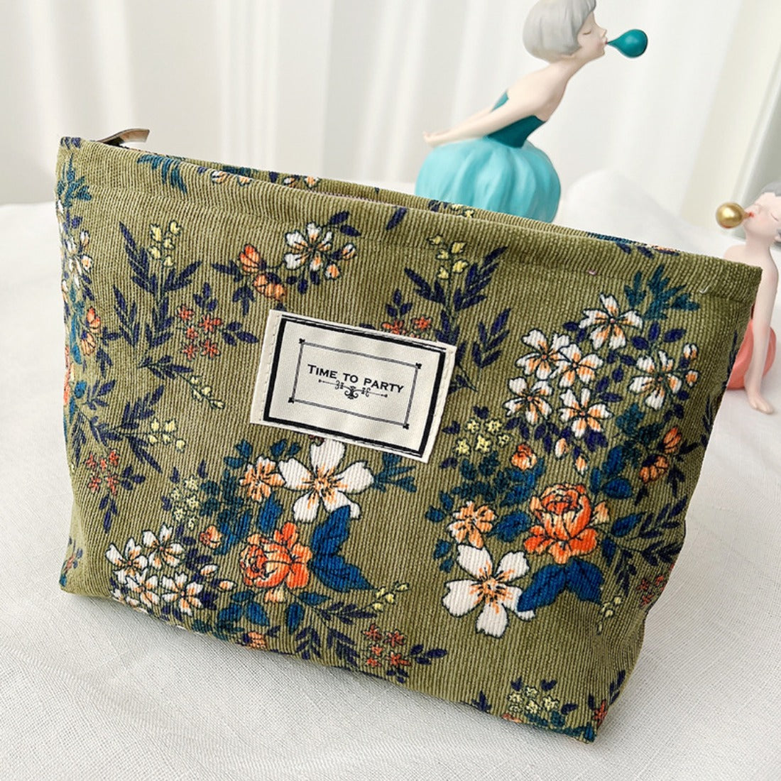 Cosbai - Corduroy Floral Cosmetic &amp; Storage Bag