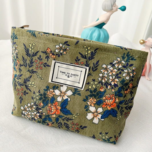Cosbai - Corduroy Floral Cosmetic &amp; Storage Bag