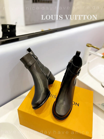 LV Waist Side Ankle Boots Black Calfskin