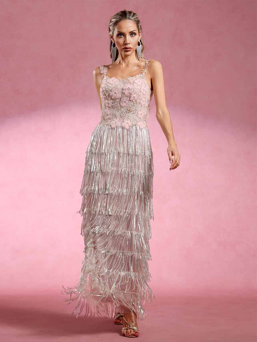 Coraline Diamond Fringe Maxi Dress