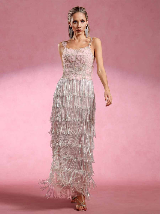 Coraline Diamond Fringe Maxi Dress