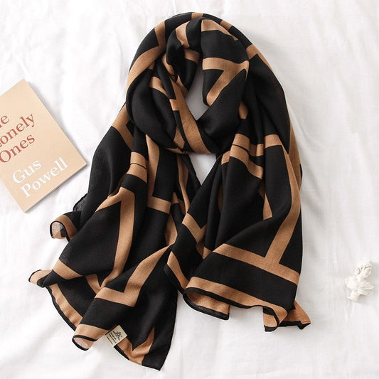 Cotton Contrast Color Printed Shawl Scarf