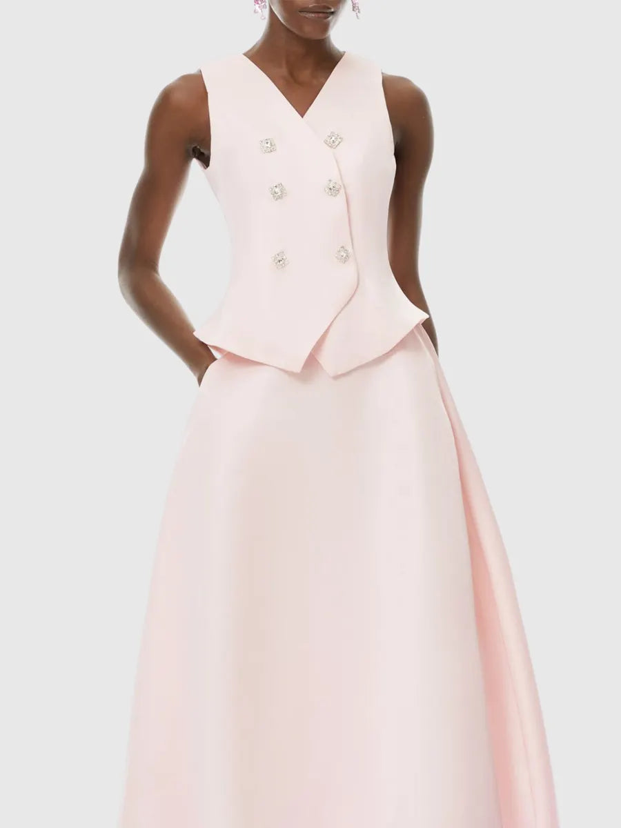 Elara Crystal Embellished Vest & Midi Skirt Set