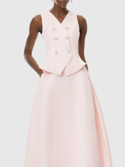 Elara Crystal Embellished Vest & Midi Skirt Set