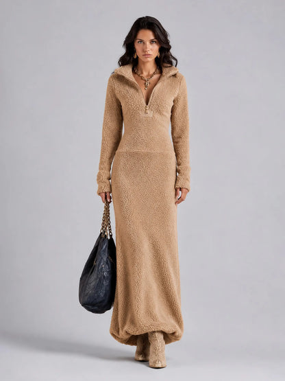 Sarah Fleece Maxi Dress with Polo Collar
