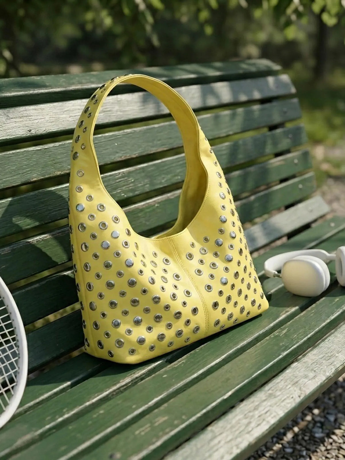 Vivian Round Studded Underarm Bucket Bag