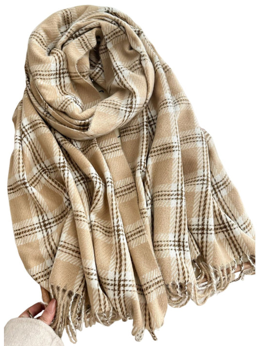Scarvii - Thick Plaid Scarf Featuring Tassel