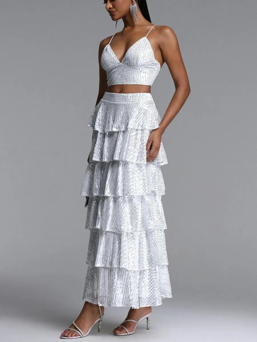 Seraphina Sequin Cami & Tiered Ruffle Maxi Skirt Set