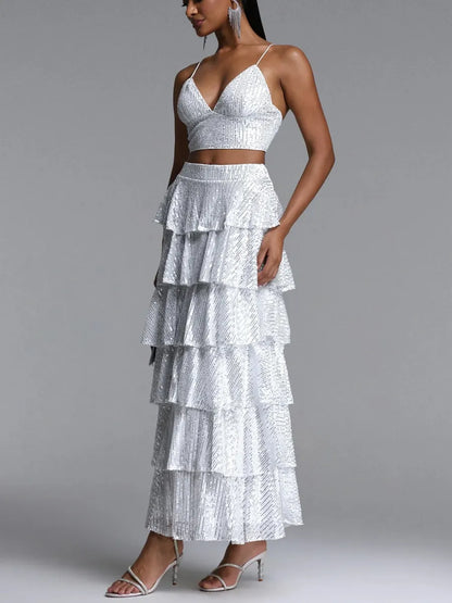 Seraphina Sequin Cami & Tiered Ruffle Maxi Skirt Set