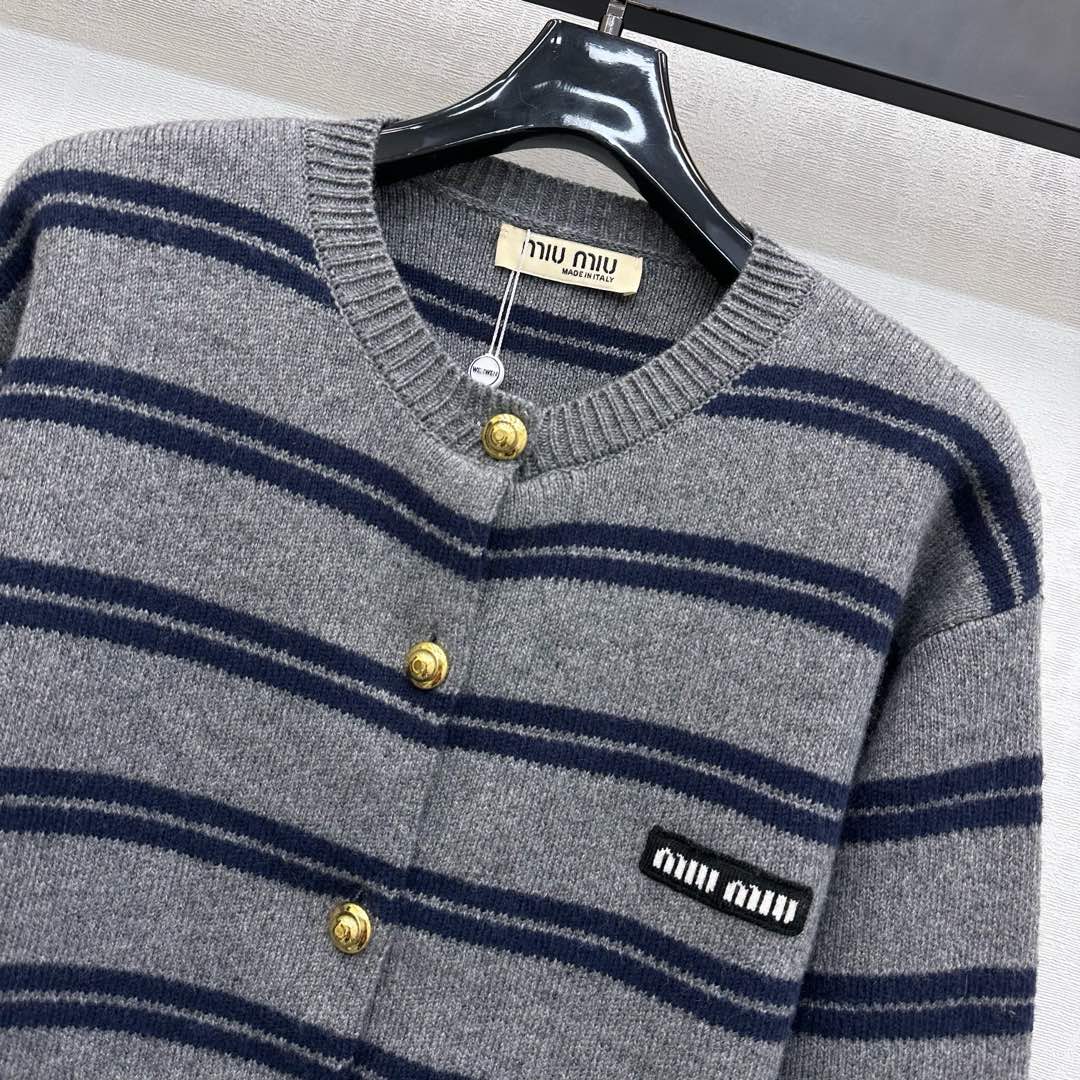 Miu Miu 25 Cardigan Grey Mix Navy Wool 303603